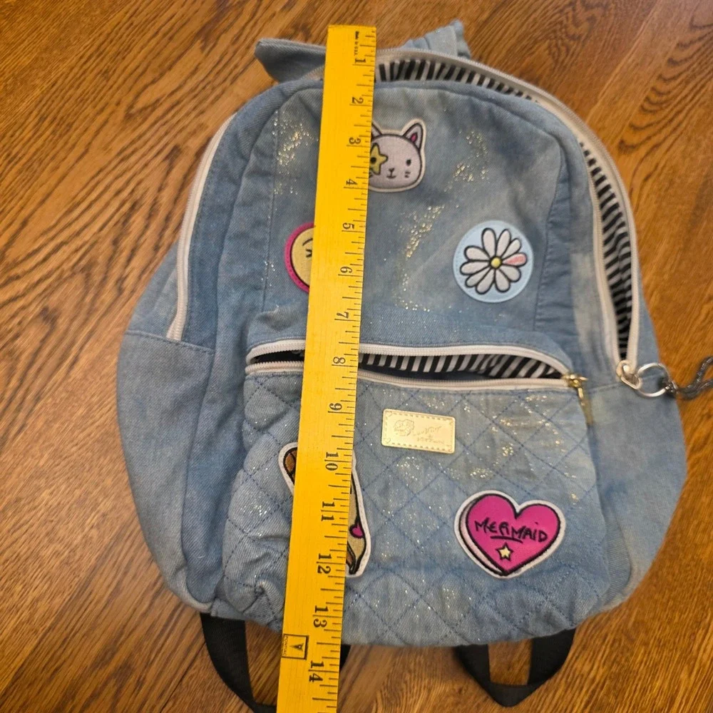 Luv Betsey by Betsey Johnson Denim Patch Backpack Light Blue Quilted Glitter